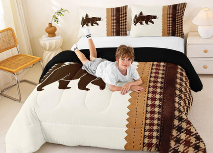 Feelyou Bear Comforter Rustic Cabin Country Comforter Set for Boys Girls