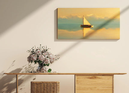 CCPEAR Sailboat Wall Art Coastal Yellow Sunset Prints, 20x40in
