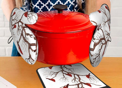 Winter Cardinal Birds Oven Mitts and Pot Holders Sets of 3 Hot Pads