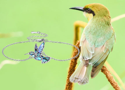 AXOMY Hummingbird Bracelet 925 Sterling Silver Abalone Shell Humming Bird Bracelets Hummingbird Jewelry Gifts for Women Mom Hummingbirds Lovers