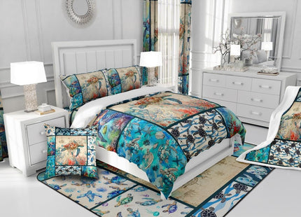 Octopus Bedding Set Twin Size, Kids 3D Sea Turtle Crab Comforter Set, Boys Tortoise Nautical Duvet Set, Girls Ocean Life Patchwork Quilt, Underwater World Bedding Comforter Sets with 1 Pillowcase