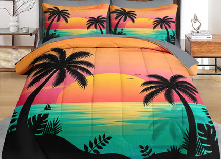 Pamnest Queen Comforter Set with Sheets, 7 Pieces Beach Sunset Bedding