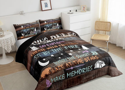 Erosebridal Rustic Camper Comforter Set Twin Happy Camping Rules Bedding Set Farmhouse Rv Bedding Comforter Sets for Bunk,Camper Accessories for Inside Travel Trailers Quilt,Cabin Lodge Decor