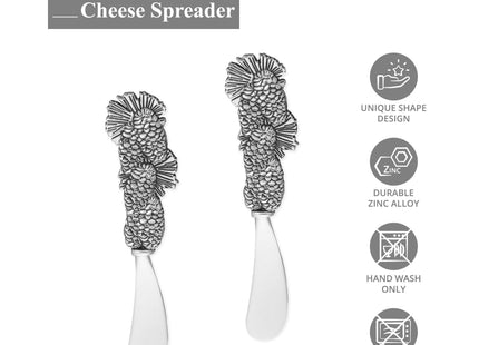 UP UPware Pinecone Cheese Spreader Set, Zinc Alloy Butter Spreaders with Decorative Handles for Cheese, Cream, and Dips, Sliver, 5.5 Inch, Set of 2