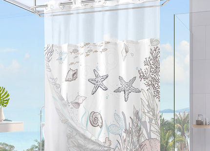 TWLSNCD No Hook Shower Curtain and Liner Set, Beach Coastal Design
