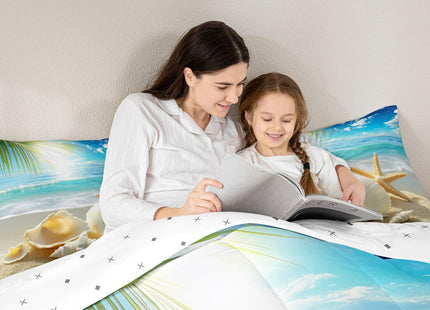 Erosebridal Beach Themed Comforter Sets Full,Blue Ocean Bedding Set Seashell Starfish Printed Bedding Beach Coastal Decor Quilt 1 Comforter + 2 Pillowcase for Kids Teens Adults,Soft Lightweight