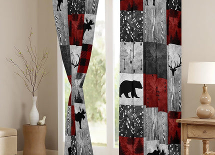 Erosebridal Camo Deer 30%-50% Blackout Curtains for Rustic Cabin,Buffalo Plaid Check Window Drapes Bedroom Decor,Wildlife Moose Elk Deer Antlers Curtain,Geometric Stripe Patchwork 2 Panels Curtain