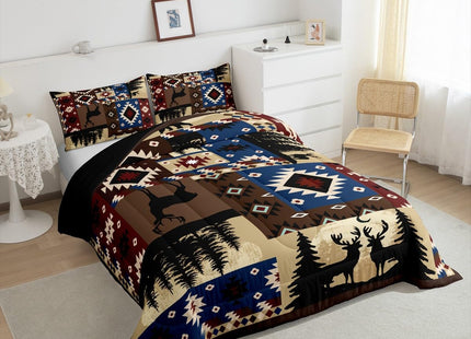 Feelyou Cute Deer Bear Comforter Set for Girls Boys Kids Toddler Size Southwestern Comforter Room Decorative Wild Animal Rustic Cabin Country Geometric Bedding Set Brown Plaid Duvet Set 2Pcs Quilt Set