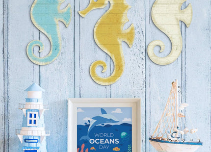 Putuo Decor 3-Piece Seahorse Wall Decor Set - Ocean Themed Wall Art for Bedroom, Living Room, Bathroom & Coastal Spaces