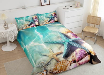 Erosebridal Ocean Beach Comforter Set Twin Teal Starfish Coastal Bedding Sets Conch Shell Sea Animal Quilt Duvet for Kids Boys Girls Summer Hawaiian Beach Holiday Comforter Green Yellow 1 Pillowcase