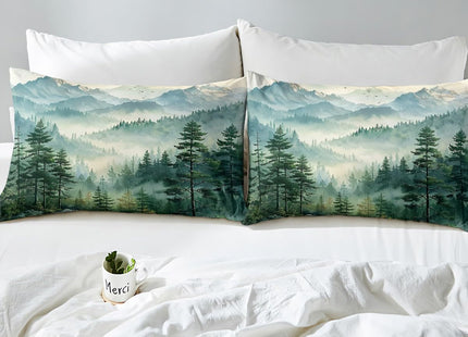 Erosebridal Green Forest Duvet Cover Queen Woodland Mountain Bedding Set Watercolor Pine Tree Comforter Cover for Kids Teen Adults,Nature Aesthetics Bed Set