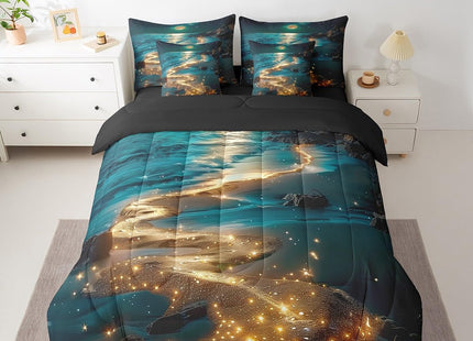Feelyou Moonlight Beach Comforter Set with Sheets 7 Piece Full Size