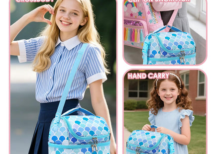 FlowFly Double Decker Cooler Insulated Lunch Bag Large Tote for Boys, Girls, Men, Women, With Adjustable Strap (Mermaid)