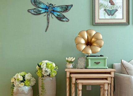 LIFFY Metal Dragonfly Wall Decor - Outdoor Garden Art for Patio, Living Room, Bedroom - Dragonfly Gifts (14inch, Metal & Glass)
