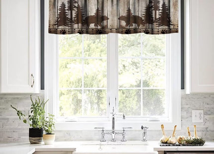 JanJCurt Bear Kitchen Valance, Rustic Cabin Pine Forest Wild Animal Black Bear Retro Wooden Board Window Valance for Farmhouse Bedroom Living Room,54x18in
