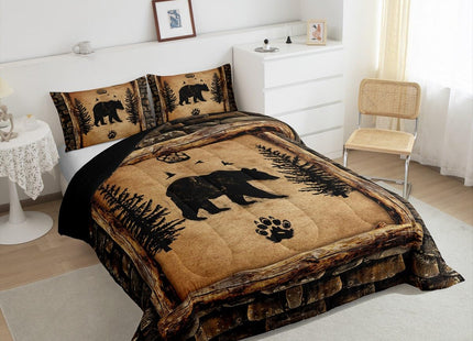 Feelyou Kids Rustic Bear Bedding Set Toddler Size Farmhouse Forest Animal Black Bear Comforter Set Boys Girls Hunting Country Brown Duvet Quilt