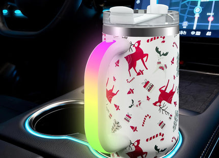 JoviaFesta 40oz Christmas Tumbler with Rechargeable LED Light-Up Handle - Stainless Steel Vacuum Insulated Cup with Lid & Straw - Ideal for Water, Iced Tea, Coffee - Christmas Gift (Reindeer)