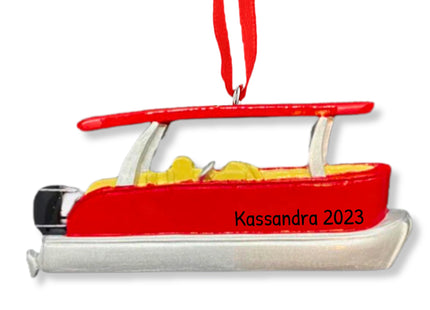 Personalized Family Christmas Ornament 2026, Red Pontoon Boat Nautical