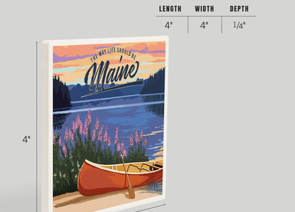 Lantern Press Maine, The Way Life Should Be, Canoe and Lake (Absorbent Ceramic Coaster, Single, Cork Back, Kitchen Table Decor)