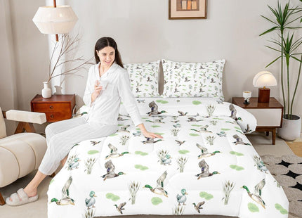 Erosebridal Mallard Duck Comforter Set Toddler Size Woodland Wild Duck Bedding Set for Kids Boys Girls Waterfowl Flying Ducks Duvet Insert Rustic Farmhouse Comforter Hunting Wildlife Theme,2 Pcs