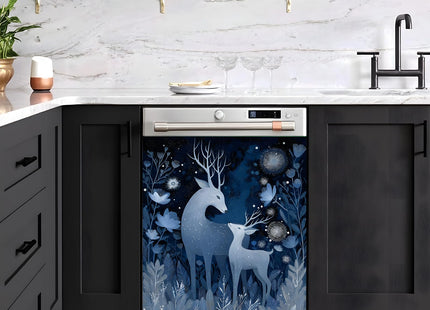 Magnetic Dishwasher Cover 23x26 inch, Moonlit White Deer Kitchen Decor