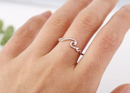 STROLLGIRL S925 Sterling Silver Multiple Waves Ring Ocean Tide Sea Plunging Wave Silver Ocean Ring Nautical Beach Summer Jewelry (size 6#)