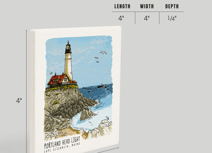 Lantern Press Portland Head Lighthouse, Maine, Line Drawing (Absorbent Ceramic Coaster, Single, Cork Back, Kitchen Table Decor)