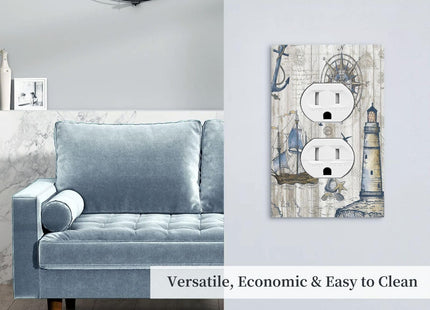 Outlet Cover 1 Gang Nautical Lighthouse Boat Wood Light Switch Cover Single Duplex Wall Plate Covers Switchplate Covers Electrical Faceplate For Country Bedroom Decor