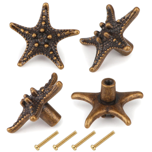 Brosay 4 Pcs Starfish Cabinet Knobs Coastal Nautical Drawer Pulls (Copper)