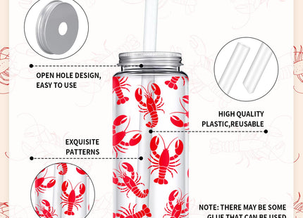 Whaline 20 Pcs Plastic Crawfish Cups with Lids and Straws 13.5 Oz Lobster Clear Party Drinking Cups Crawfish Boil Reusable Tumblers for Seafood Party Birthday Summer Beach