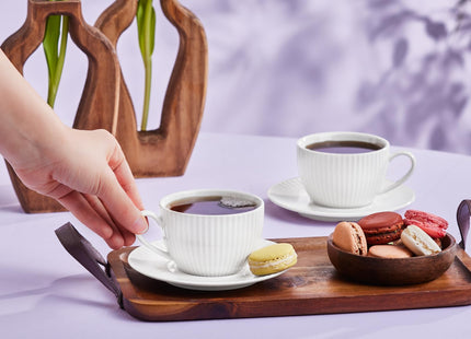 KARACA Seashell Porcelain Turkish Tea Cups & Saucers Set for 6, 200ml