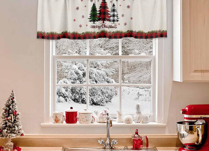 Christmas Curtain Valance for Windows Pine Tree Holly Rod Pocket Valance Window Treatments Snowflake Xmas Buffalo Plaid Check Short Curtains for Kitchen Windows Bathroom Bedroom 54x18in