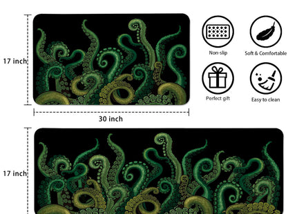 HSOWKDN Funny Octopus Tentacle Kitchen Rugs Sets of 2 Non Slip Washable, Black Cthulhu Kraken Kitchen Mats for Floor 2 Piece Home Decor