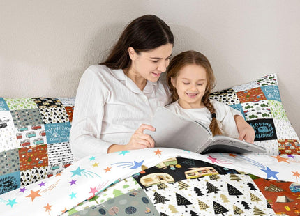 Erosebridal Kids Camper Comforter Set Twin Size Happy Camping Bedding Set for Boys Girls,Rv Accessories Quilt for Inside Travel Trailers,Rustic Woodland Travel Duvet Insert with 1 Pillow Case