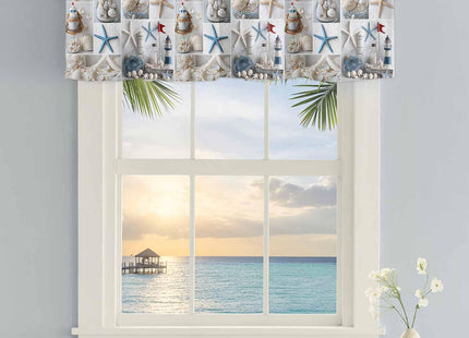 Nautical Valance Curtain for Window,Coastal Lighthouse Starfish Collage Plaid Rod Pocket Kitchen Valances Short Curtain Panel Summer Beach Conch Window Treatment Drape for Bathroom/Bedroom/Cafe