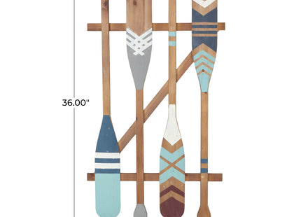 Deco 79 Wood Paddle Home Wall Decor Novelty Canoe Oar Wall Sculpture with Arrow and Stripe Patterns, Wall Art 21" x 2" x 36", Brown