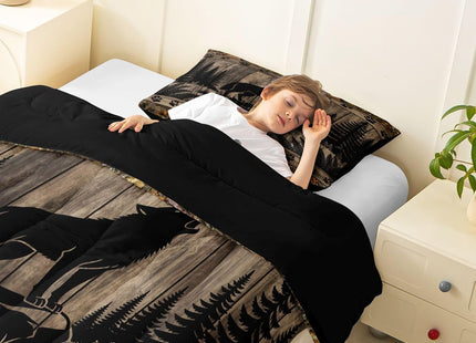 Feelyou Farmhouse Wolf Kids Comforter Set Twin Size Camo Woodland Hunting Bedding Set Rustic Cabin Duvet Quilt for Kids Boys Girls Bedroom Wildlife Animal Decor Microfiber Ultra Soft Breathable