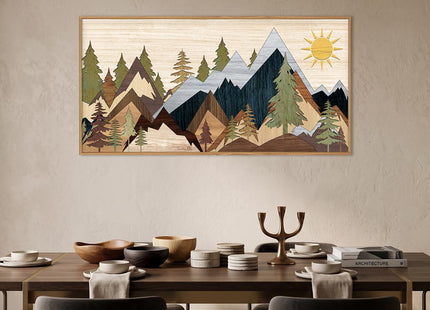 Ausri Boho Mountain Pine Tree Framed Canvas Wall Art Set -20"x40"