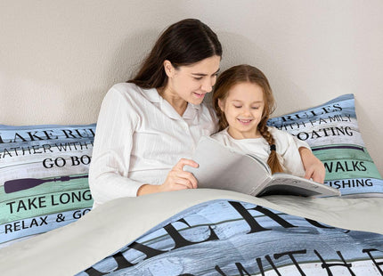 Lake House Comforter Set Twin Gift For Lake Lover,Country Paddle Retro Wood Grain Quilt Retro Rustic Farmhouse Bedding Set For Kids Teens Adult Women, Go Boating Down Comforter Lake Cabin Decor,Teal