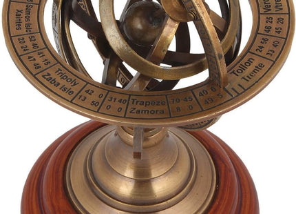 FYNJREX 5" Nautical Brass Armillary Sphere World Globe Astrolabe On Wooden Base Maritime Nautical Décor gift