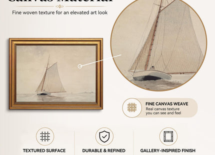 White Sailboat Seascape Vintage Gold Framed Wall Art 8x10 inch