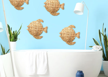 Wesiti 4 Pcs Wicker Fish Wall Decor 12.6 Inch Coastal Fish Hanging Sea Decors Handmade Wicker Beach Ocean Theme Ornaments Coastal Nautical Sculpture for Boho Bathroom Indoor Outdoor Table Wall Art