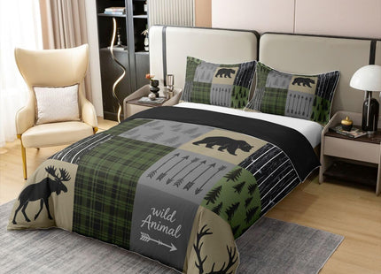 jejeloiu Twin Size 100% Cotton Bear Print Duvet Cover Wild Animal Bedding Set Ultra Soft Rustic Cabin Country Comforter Cover Set Blue Grey Bedspread Cover Room Decor Bedclothes Zipper