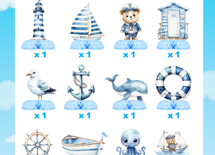 Nautical Baby Shower Table Centerpieces – 12PCS Ocean Sailor Boy Decorations for Blue Baby Shower or First Birthday, Whale Boat Lighthouse Nautical Party Decor