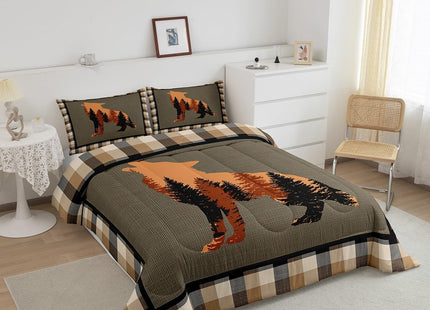 Feelyou Wolf Comforter Set for Girls Boys Kids Cute Wolf Wild Animals Comforter Room Rustic Cabin Country Bedding Set Nature Wildlife Bear Brown Duvet Set Room Decor Quilt Set Queen Size