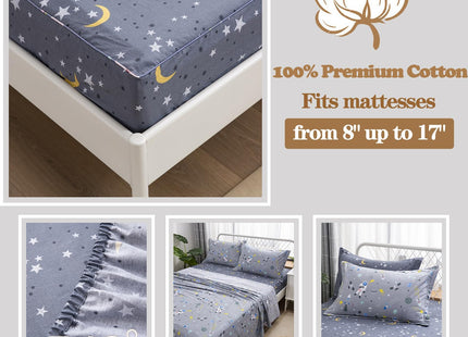 Brandream Kids Bedding Set Queen Size Sheets Cotton Boys Nautical Sharks Ocean Bed Sheet Set Deep Pocket 18 Inch (1 Top Sheet + 1 Fitted Sheet + 2 Pillow Shams)