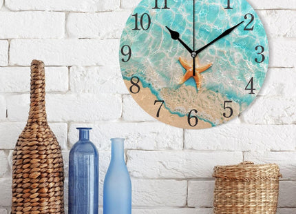 SUABO Blue Starfishes Seashell Wall Clock Arabic Numerals Design Round Wall Clock for Living Room Bathroom Home Decor