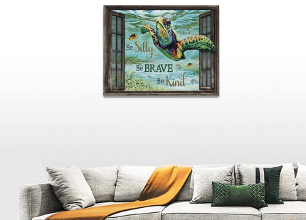 Nautical Sea Turtle Bathroom Wall Art Turtle Pictures Motivational Wall Decor Turquoise Ocean Theme Canvas Prints Painting Framed Modern Artwork for Kitchen Dining Room Office 16"x12"
