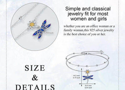 Dragonfly Anklet for Women Sterling Silver Layered Chain Dragonfly Ankle Bracelets Double Link Chain Anklets Jewelry Christmas Gifts (Layered dragonfly anklets)