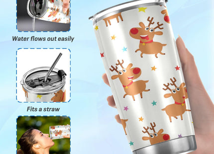 YETTASBIN Christmas Reindeer Tumbler with Straw Lid, 12oz Stainless Steel Tumbler Cup Double Wall Vacuum Insulated Travel Coffee Mug for Hot and Cold Drinks